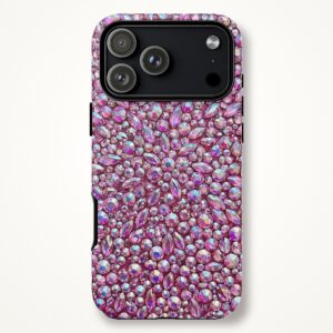 Rhinestone Look Phone Case, Pink Crystal Sparkle Print Tough Case for iPhone