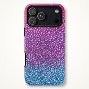 Ombre Rhinestone Look Phone Case, Pink Purple Blue Sparkle Print Tough Case