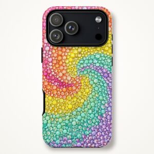 Rainbow Rhinestone Look Phone Case, Candy Swirl Sparkle Print Tough Case