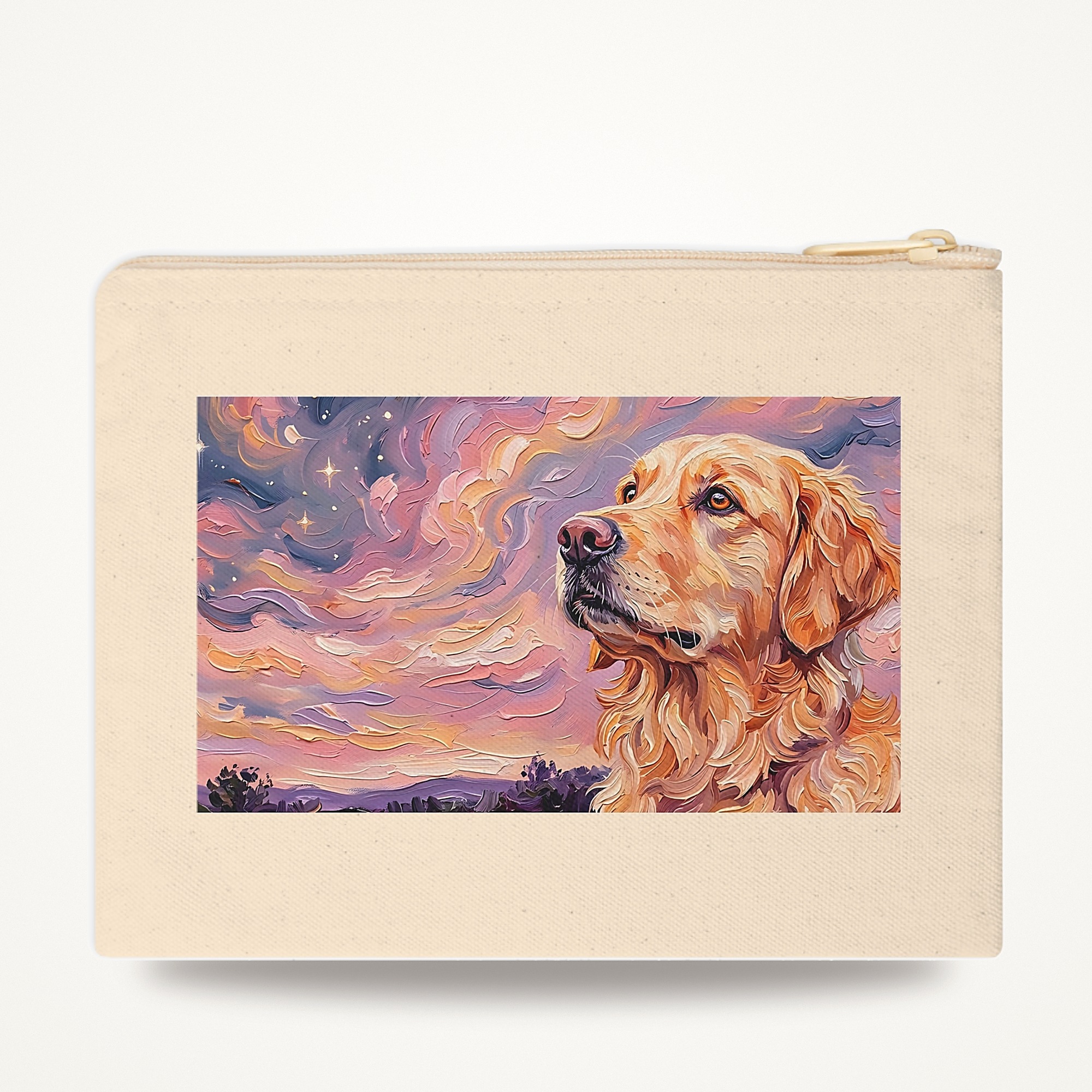 Golden Retriever Zipper Pouch, Pink Twilight Celestial Dog Makeup Bag