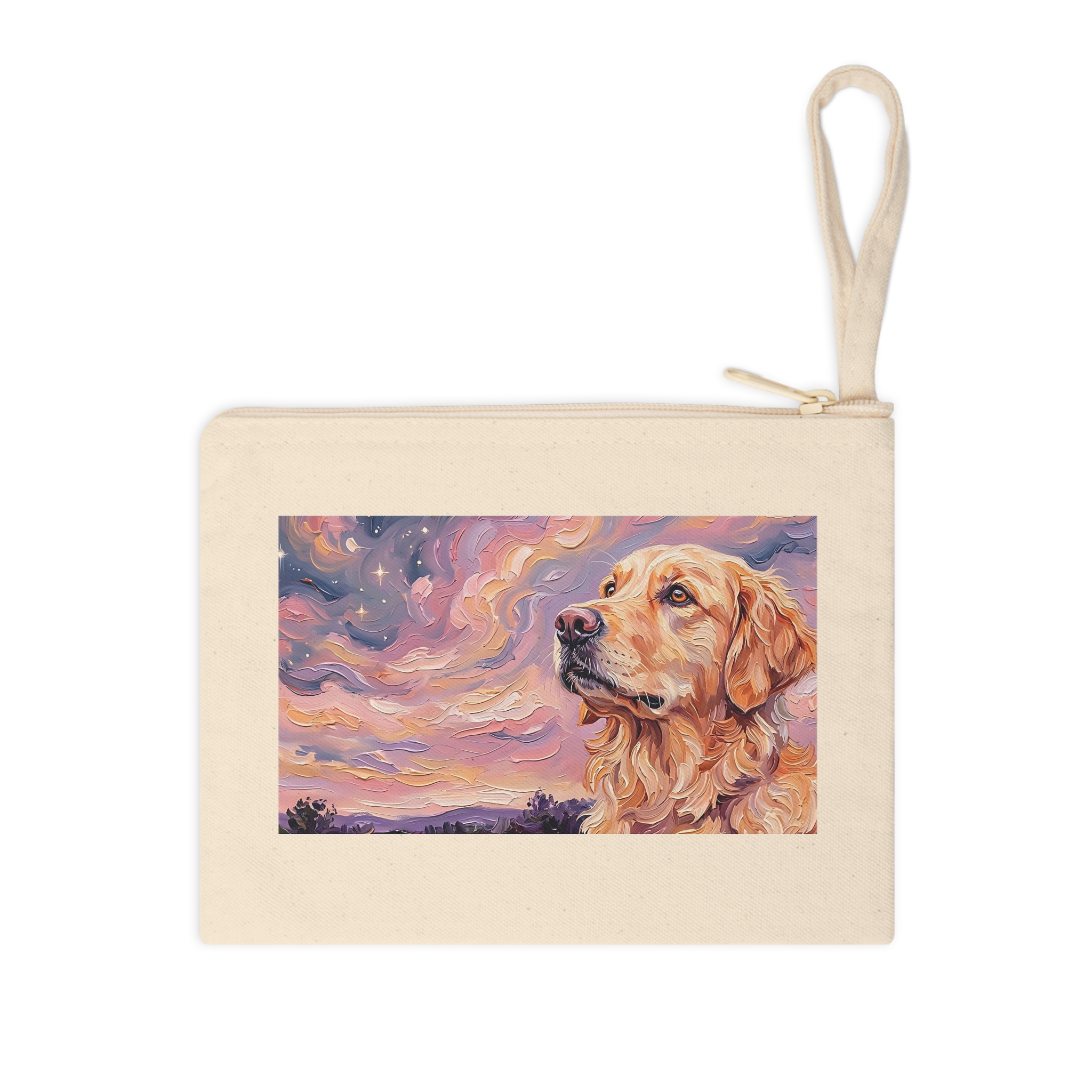 Golden Retriever Zipper Pouch, Pink Twilight Celestial Dog Makeup Bag - Image 3