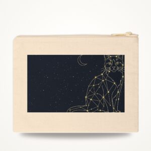 Tuxedo Cat Zipper Pouch, Gold Constellation Celestial Cat Makeup Bag