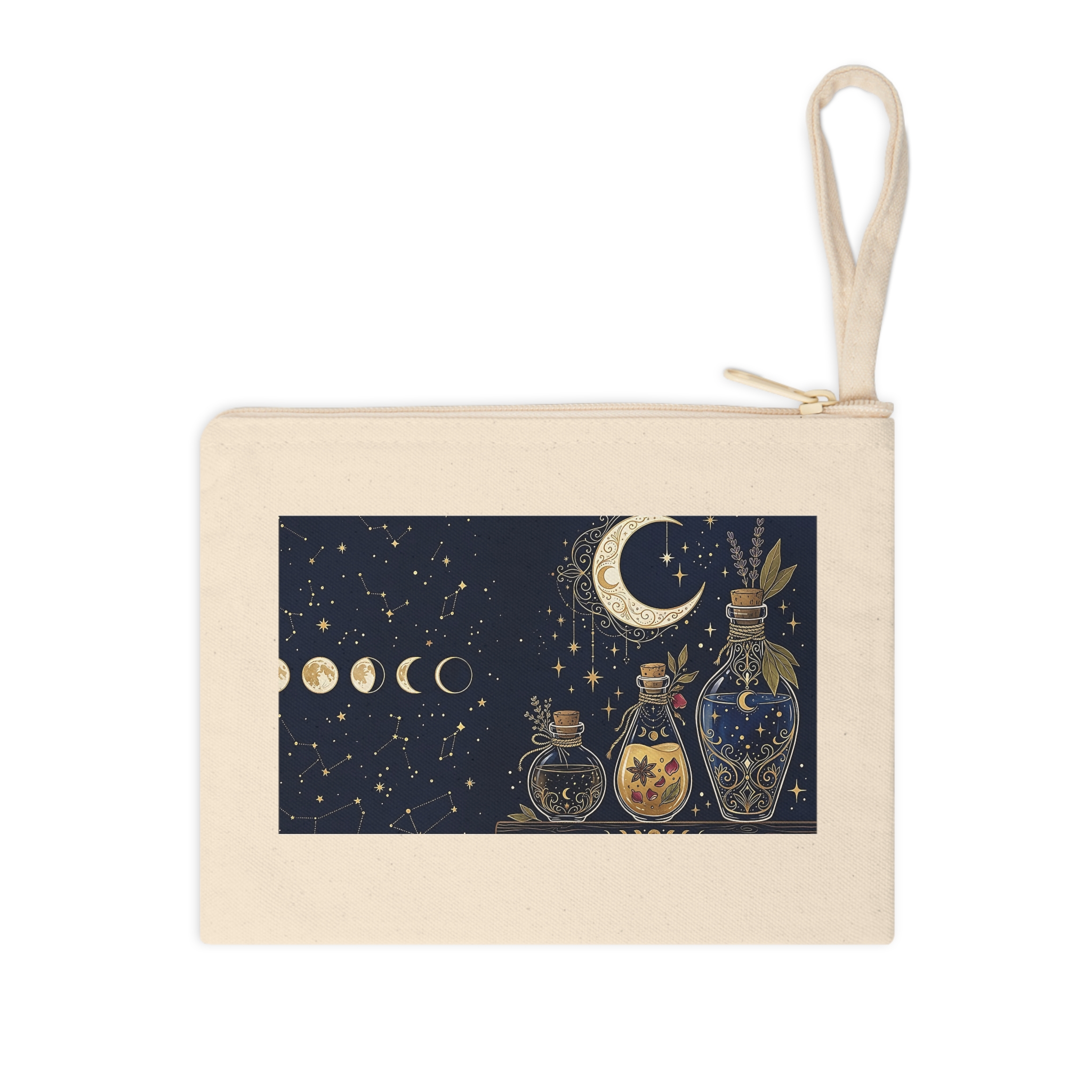 Potion Bottle Zipper Pouch, Witchy Apothecary Navy and Gold Makeup Bag - Image 3