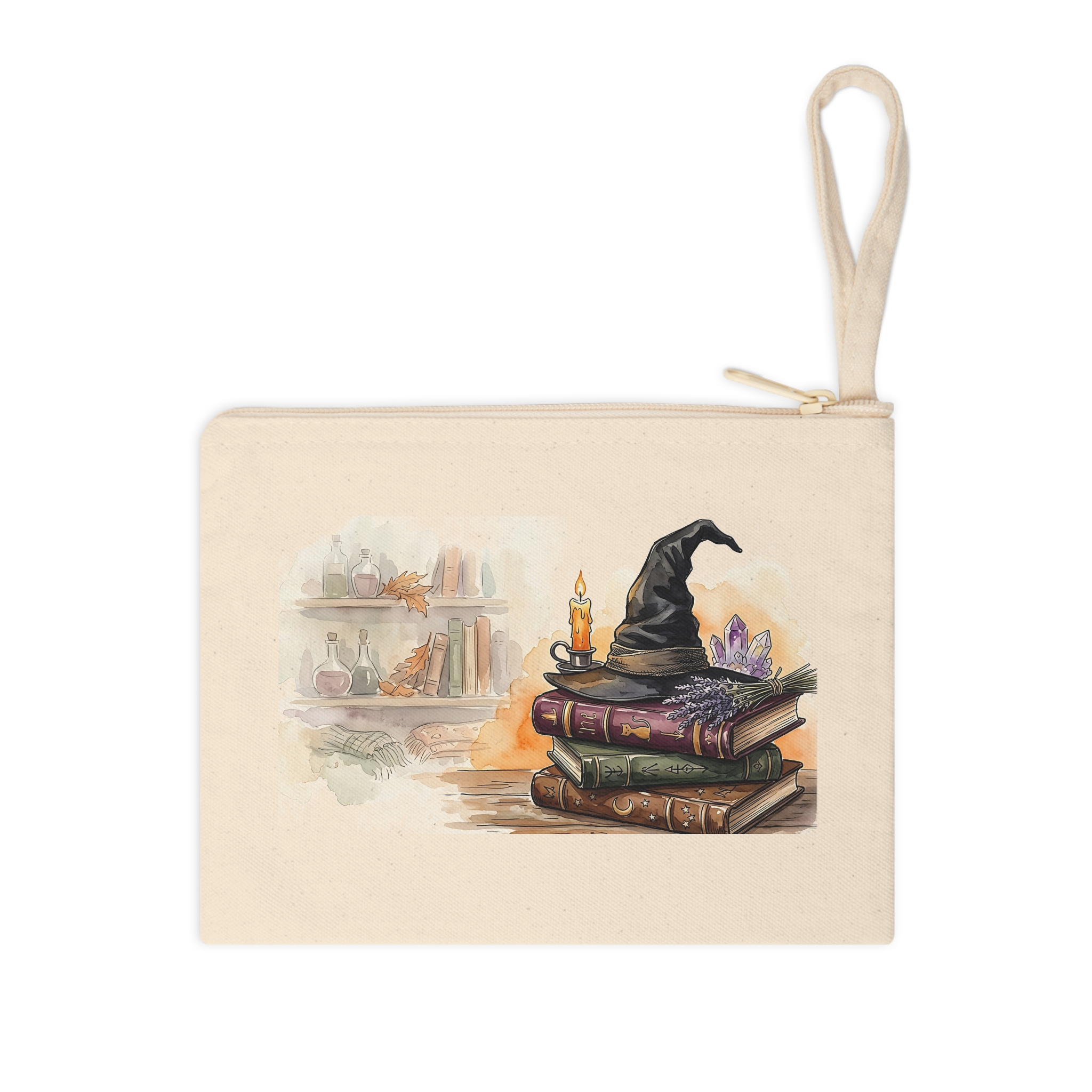 Witch Hat Zipper Pouch, Spell Books and Candles Halloween Makeup Bag - Image 3