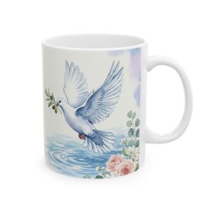 Baptism Gift Mug Personalized with Name, Watercolor Dove and Olive Wreath Christening Cup, photo 5 of 5