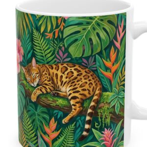 Custom Cat Mug with Your Cat's Name, Bengal Cat Tropical Jungle Personalized Coffee Cup, photo 3 of 5