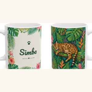 Custom Cat Mug with Your Cat's Name, Bengal Cat Tropical Jungle Personalized Coffee Cup, photo 5 of 5