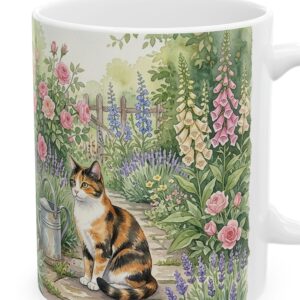 Custom Cat Mug with Your Cat's Name, Calico Cat Cottage Garden Personalized Coffee Cup, photo 3 of 5