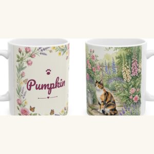 Custom Cat Mug with Your Cat's Name, Calico Cat Cottage Garden Personalized Coffee Cup, photo 5 of 5
