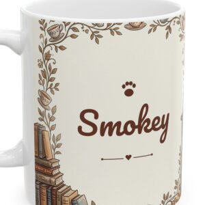 Custom Cat Mug with Your Cat's Name, Grey Tabby Cat Reading Nook Personalized Coffee Cup, photo 4 of 5