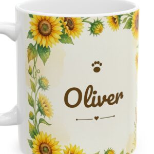 Custom Cat Mug with Your Cat's Name, Grey Tabby Cat Sunflower Field Personalized Coffee Cup, photo 4 of 5