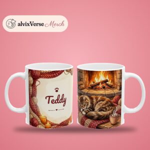 Custom Cat Mug with Your Cat's Name, Maine Coon Cat Knit Blanket Personalized Coffee Cup, photo 2 of 5