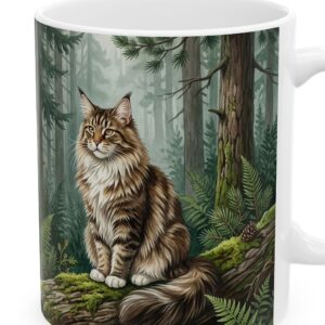 Custom Cat Mug with Your Cat's Name, Maine Coon Cat Pine Forest Personalized Coffee Cup, photo 3 of 5