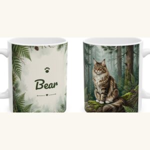 Custom Cat Mug with Your Cat's Name, Maine Coon Cat Pine Forest Personalized Coffee Cup, photo 5 of 5