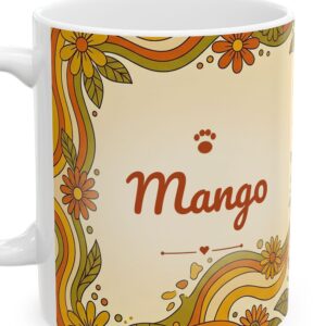 Custom Cat Mug with Your Cat's Name, Orange Tabby Cat Groovy Sunflowers Personalized Coffee Cup, photo 4 of 5
