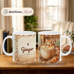Custom Cat Mug with Your Cat's Name, Orange Tabby Cat Latte Peek Personalized Coffee Cup, photo 2 of 5