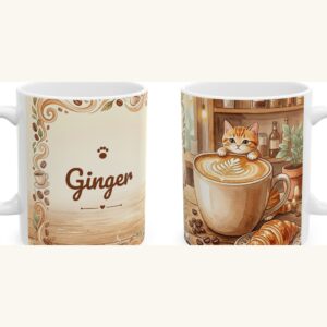 Custom Cat Mug with Your Cat's Name, Orange Tabby Cat Latte Peek Personalized Coffee Cup, photo 5 of 5