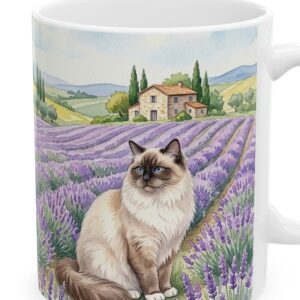 Custom Cat Mug with Your Cat's Name, Ragdoll Cat Lavender Field Personalized Coffee Cup, photo 3 of 5