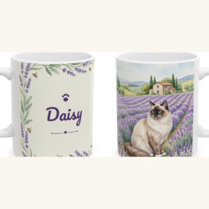 Custom Cat Mug with Your Cat's Name, Ragdoll Cat Lavender Field Personalized Coffee Cup, photo 5 of 5