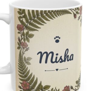 Custom Cat Mug with Your Cat's Name, Russian Blue Cat Vintage Botanical Personalized Coffee Cup, photo 4 of 5