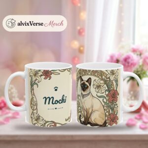 Custom Cat Mug with Your Cat's Name, Siamese Cat Art Nouveau Personalized Coffee Cup, photo 2 of 5