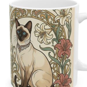 Custom Cat Mug with Your Cat's Name, Siamese Cat Art Nouveau Personalized Coffee Cup, photo 3 of 5