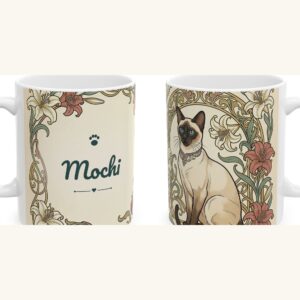 Custom Cat Mug with Your Cat's Name, Siamese Cat Art Nouveau Personalized Coffee Cup, photo 5 of 5