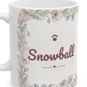 Custom Cat Mug with Your Cat's Name, White Cat Line Art Florals Personalized Coffee Cup, photo 4 of 5
