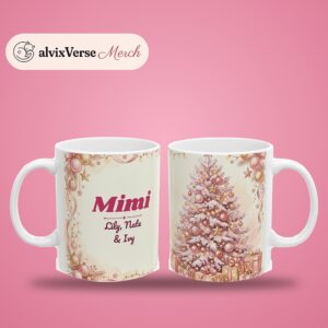 Mimi Mug Personalized with Grandkids Names, Pink Christmas Coffee Cup, photo 2 of 5