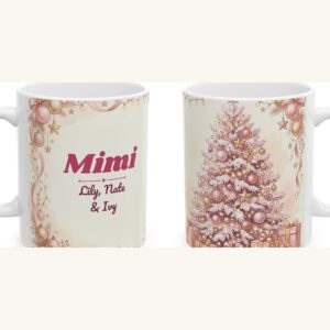 Mimi Mug Personalized with Grandkids Names, Pink Christmas Coffee Cup, photo 5 of 5