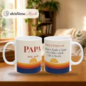 Personalized Papa Mug, Retro Sunset Coffee Cup, photo 2 of 5