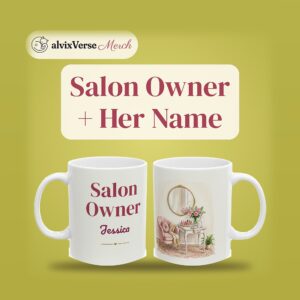 Personalized Salon Owner Mug with Name, Watercolor Pink Nail Salon Coffee Cup, photo 2 of 5
