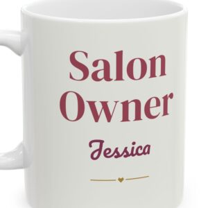 Personalized Salon Owner Mug with Name, Watercolor Pink Nail Salon Coffee Cup, photo 4 of 5
