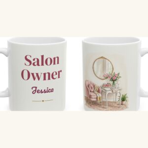 Personalized Salon Owner Mug with Name, Watercolor Pink Nail Salon Coffee Cup, photo 5 of 5