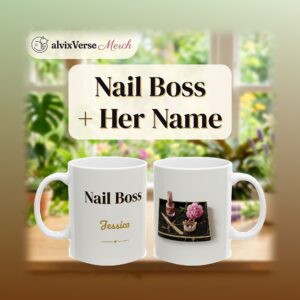Personalized Nail Boss Mug with Name, Black and Gold Marble Nail Polish Coffee Cup, photo 2 of 5