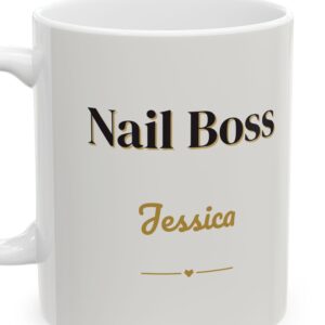 Personalized Nail Boss Mug with Name, Black and Gold Marble Nail Polish Coffee Cup, photo 4 of 5