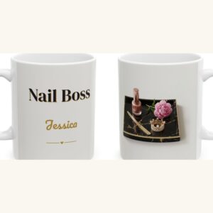 Personalized Nail Boss Mug with Name, Black and Gold Marble Nail Polish Coffee Cup, photo 5 of 5