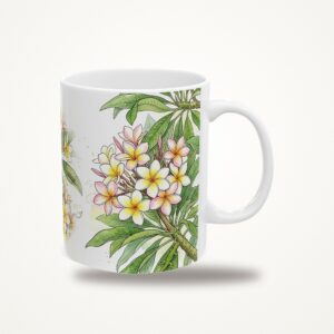 Plumeria Mug, Watercolor Plumeria Coffee Mug, Tropical Plant Lover Gift, Hidden Critter I Spy Mug