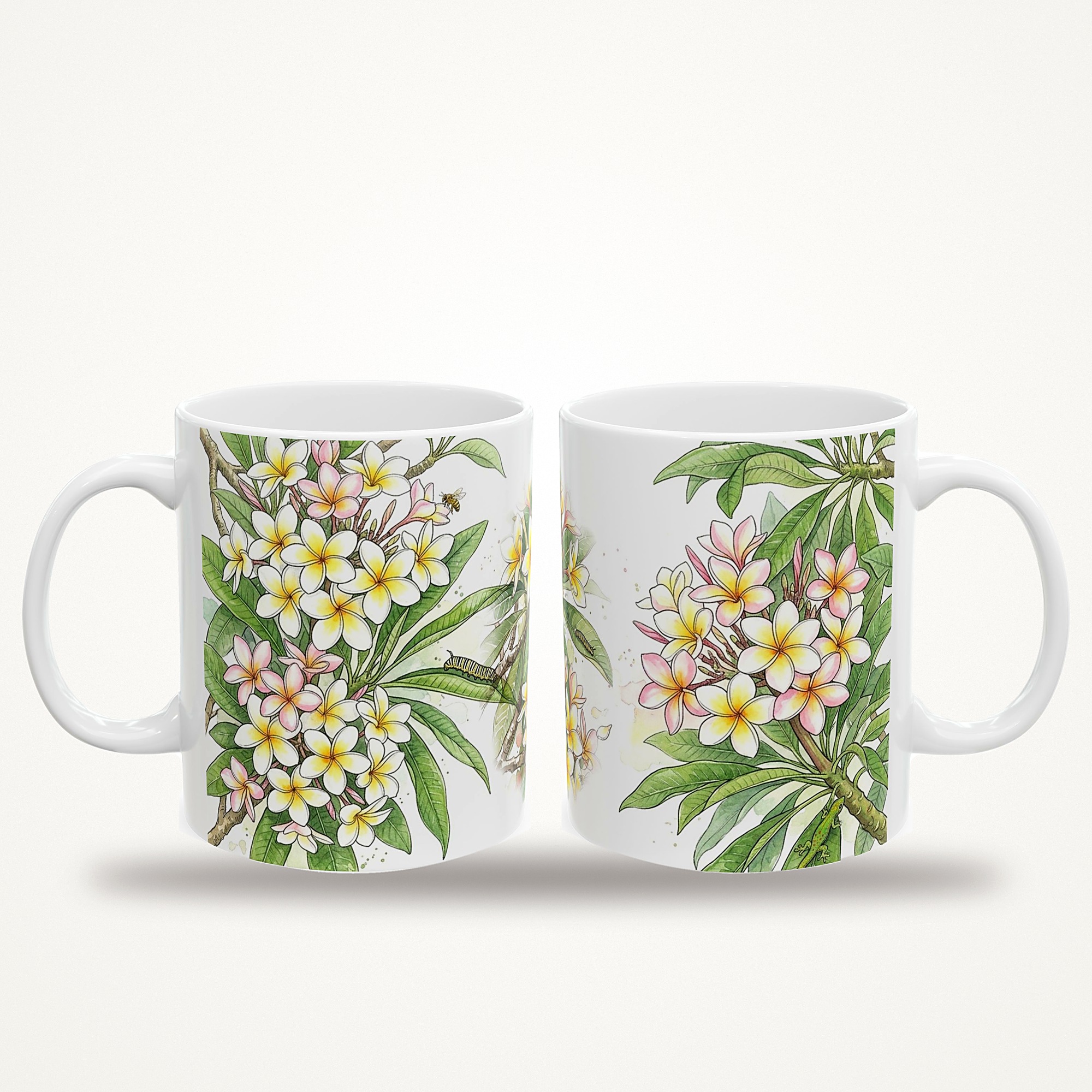 Plumeria Mug, Watercolor Plumeria Coffee Mug, Tropical Plant Lover Gift, Hidden Critter I Spy Mug - Image 3