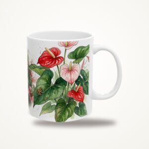 Anthurium Mug, Watercolor Anthurium Coffee Mug, Tropical Plant Lover Gift, Hidden Critter I Spy Mug