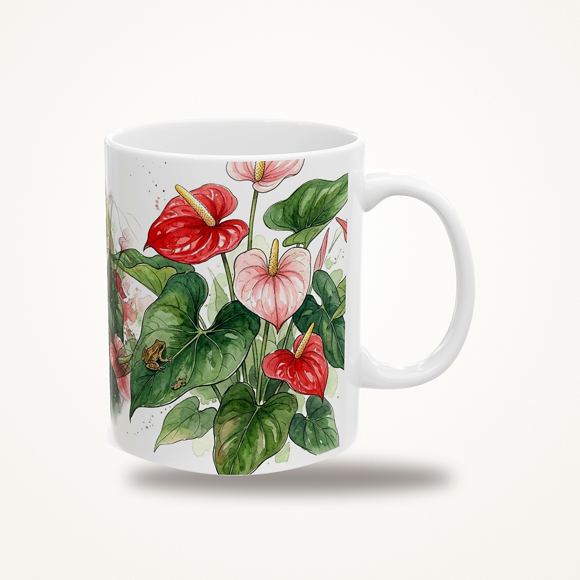Anthurium Mug, Watercolor Anthurium Coffee Mug, Tropical Plant Lover Gift, Hidden Critter I Spy Mug