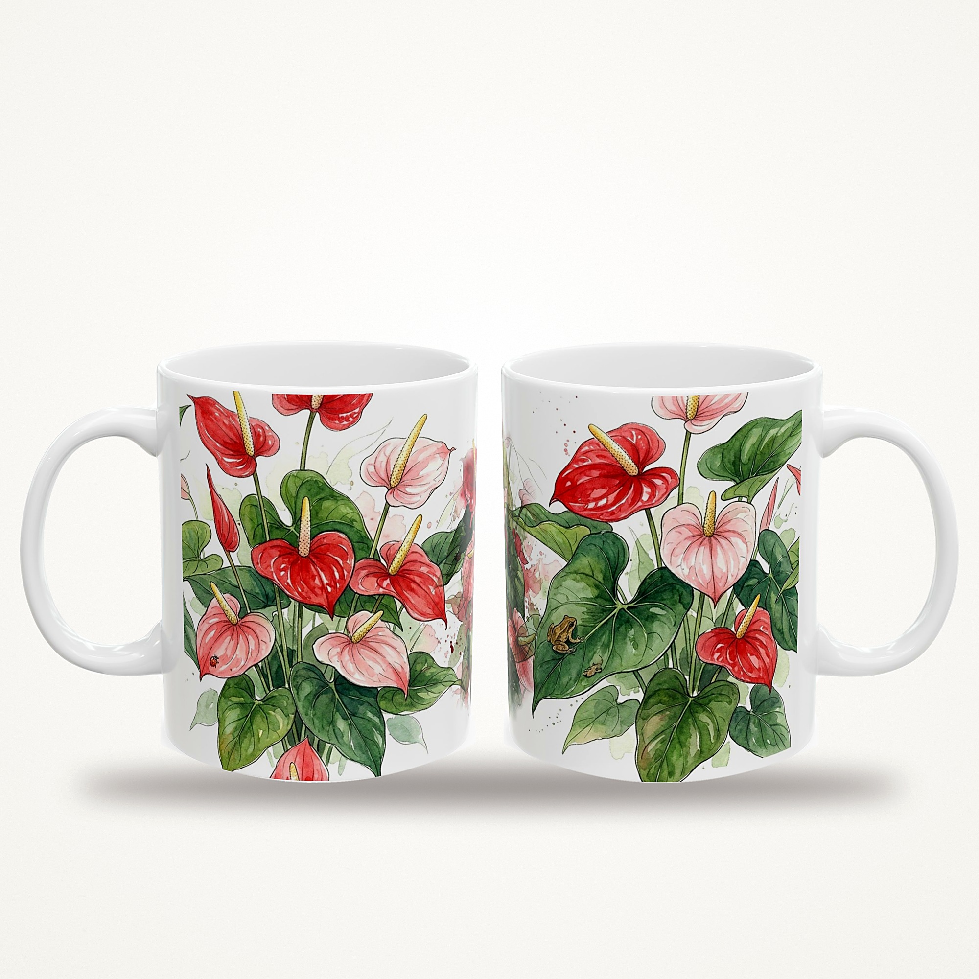 Anthurium Mug, Watercolor Anthurium Coffee Mug, Tropical Plant Lover Gift, Hidden Critter I Spy Mug - Image 3