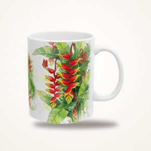 Heliconia Mug, Watercolor Heliconia Coffee Mug, Tropical Plant Lover Gift, Hidden Critter I Spy Mug