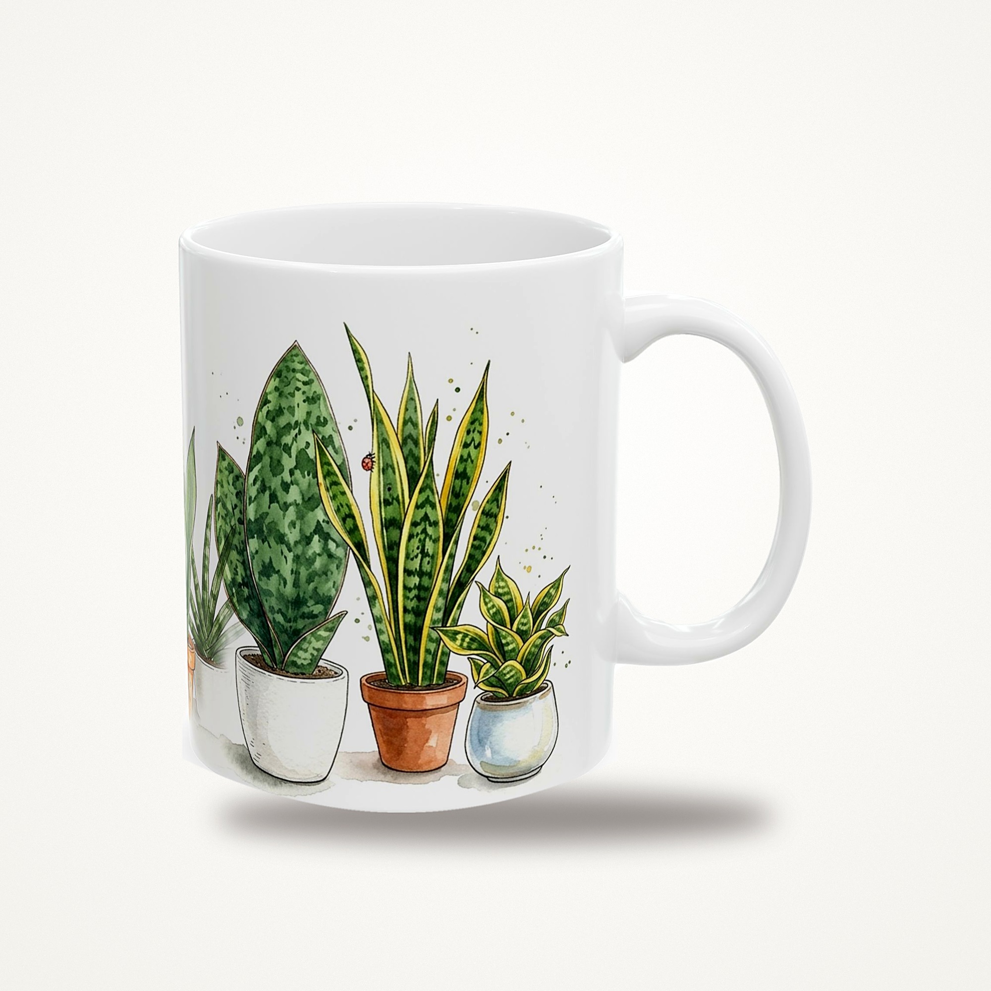 Snake Plant Mug, Watercolor Snake Plant Coffee Mug, Tropical Plant Lover Gift, Hidden Critter I Spy Mug