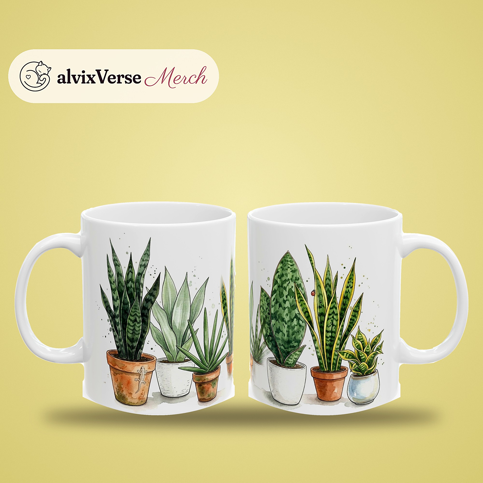 Snake Plant Mug, Watercolor Snake Plant Coffee Mug, Tropical Plant Lover Gift, Hidden Critter I Spy Mug - Image 2