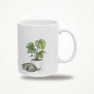 Plant And Cat Mug, Watercolor Monstera Cat Coffee Mug, Cat and Plant Lover Gift, Hidden Critter I Spy Mug