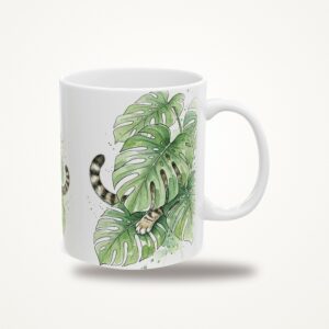 Cat Plant Mug, Watercolor Hidden Cat Monstera Coffee Mug, Cat and Plant Lover Gift, Hidden Critter I Spy Mug