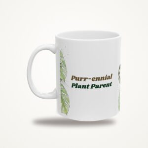 Purr-ennial Plant Parent Mug, Funny Hidden Cat Monstera Coffee Mug, Watercolor Cat and Plant Lover Gift