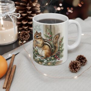 Chipmunk Christmas Mug, Cookie Windowsill Watercolor Winter Coffee Cup