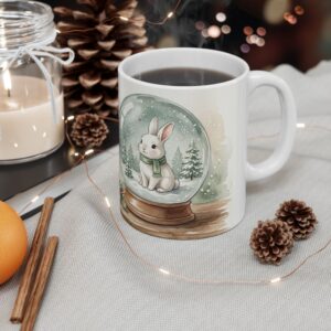 Bunny Christmas Mug, Snow Globe Watercolor Winter Coffee Cup